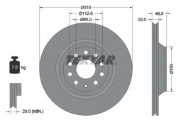 TARCZA HAM. VW T. GOLF 5 310MM WENT